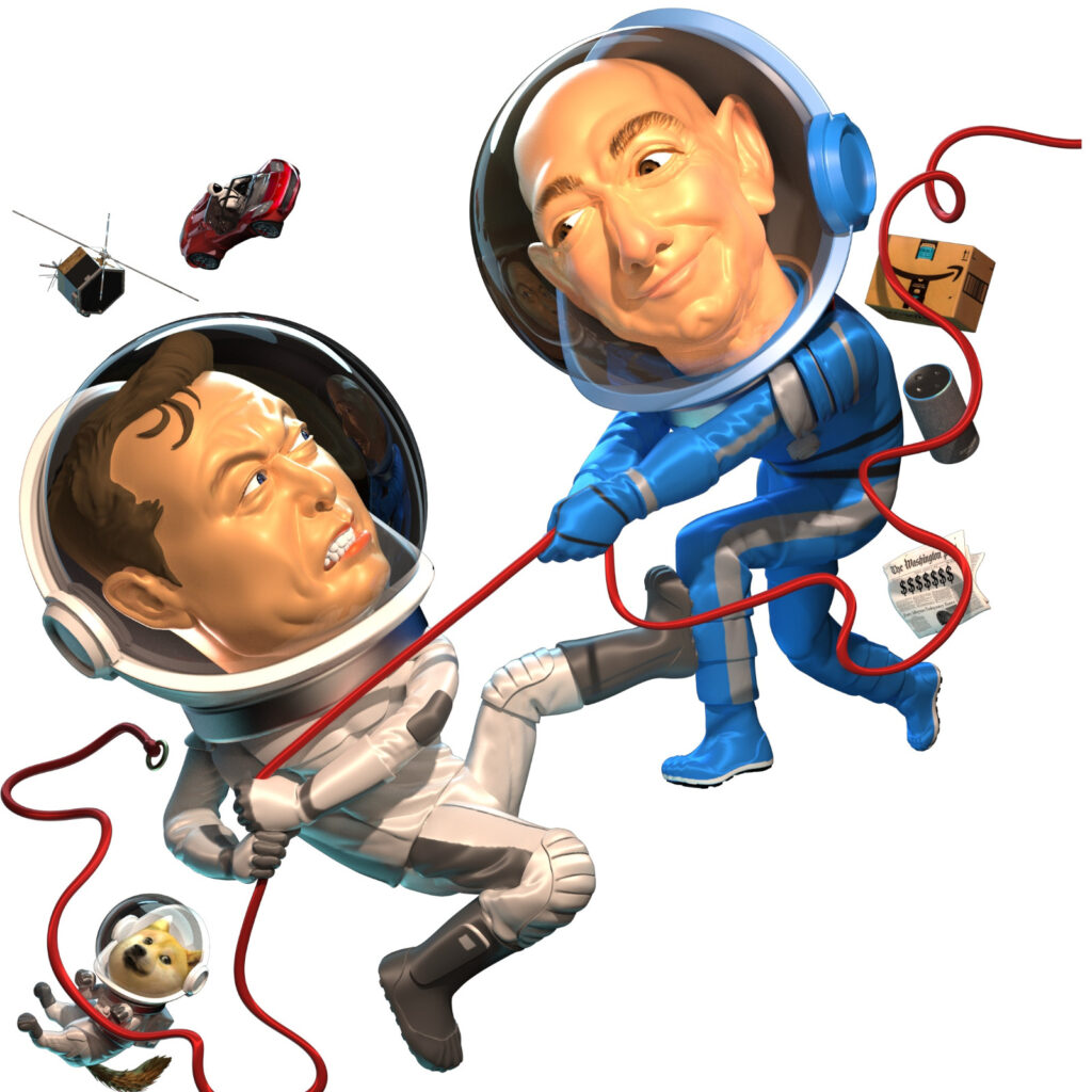 Jeff Bezos and Elon Musk, tug of war contest