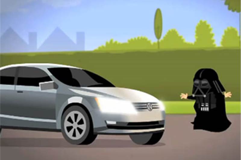 a cartoon demonstration of the Volkswagen "The Force" Campaign