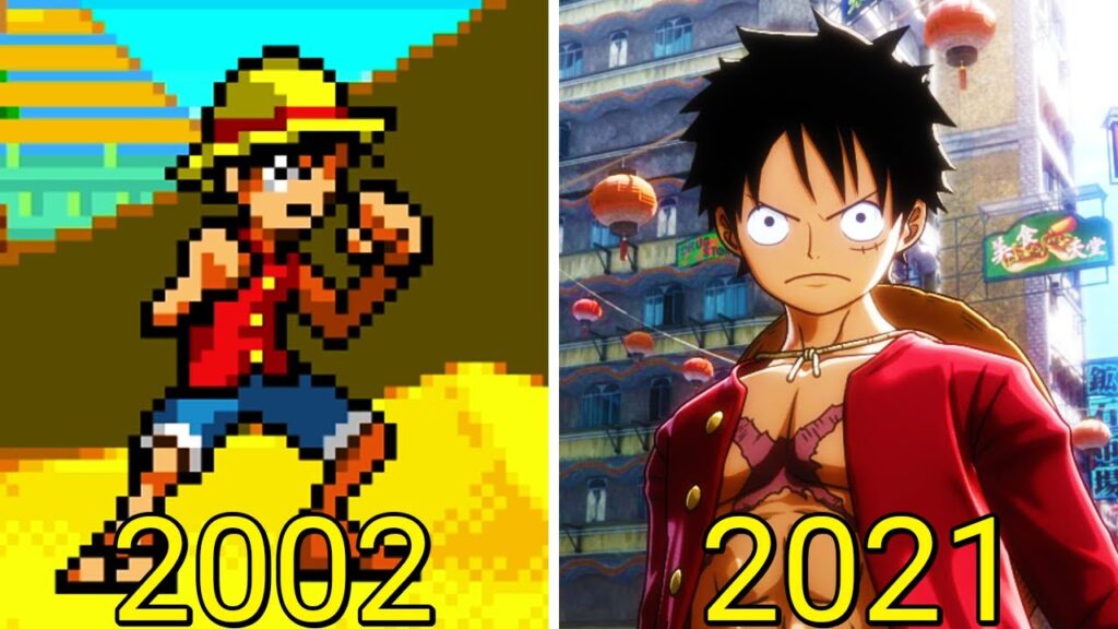 poster shows the Evolution of One Piece Games (1999-2021)
