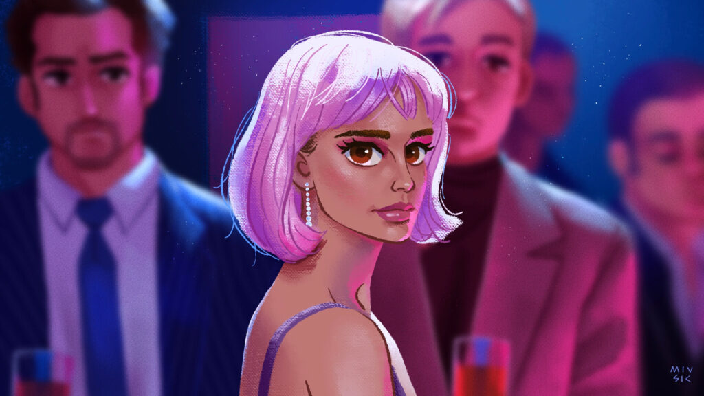 painting of Natalie portman, a scene from movie closer